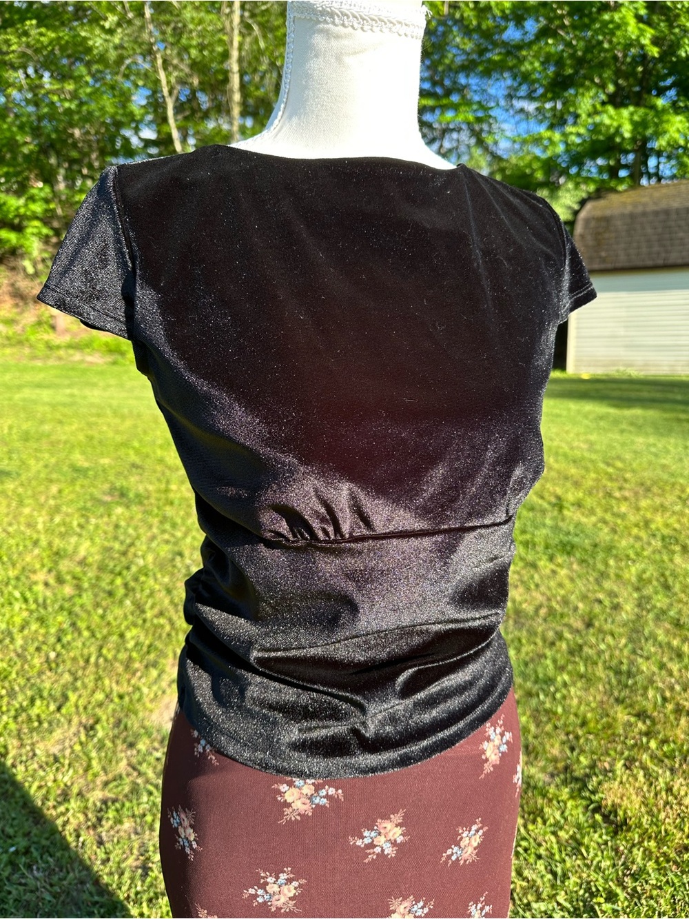 Black Velvet Short-Sleeve Blouse